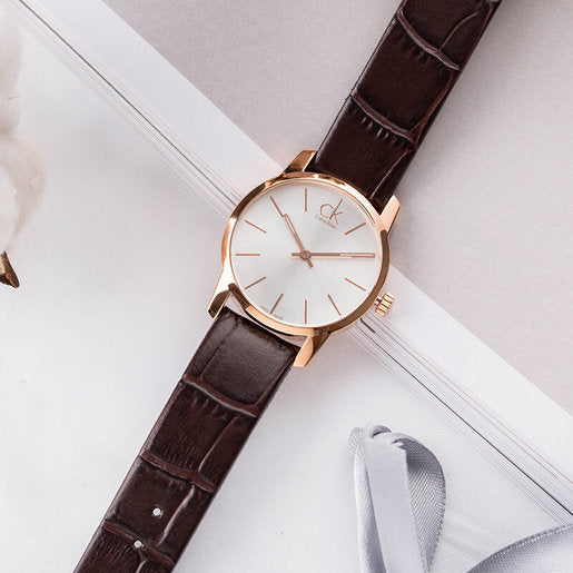 Calvin Klein City White Mother of Pearl Dial Brown Leather Strap Watch for Women - K2G23620 Buy Now By Calvin Klein