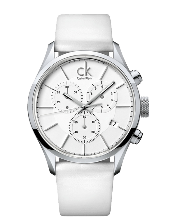 Calvin Klein Masculine Chronograph White Dial White Leather Strap Watch for Men - K2H27101 Buy Now By Calvin Klein
