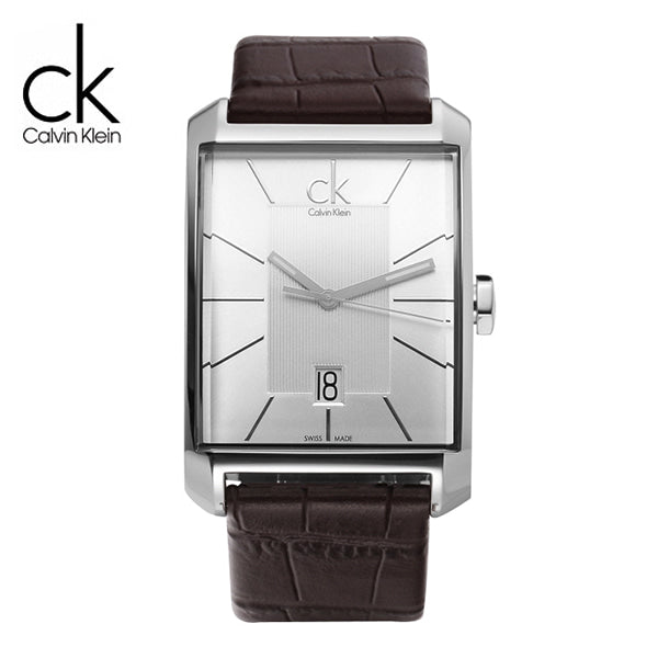 Shop Calvin Klein Window Silver Dial Brown Leather Strap Watch for Men - K2M21126 in USA