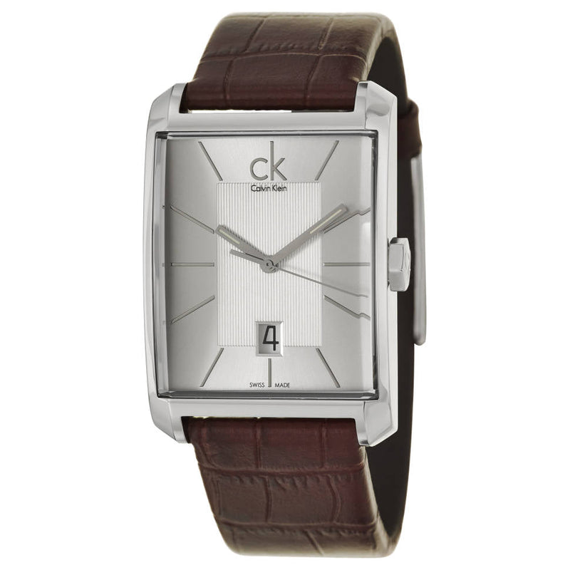 Shop Calvin Klein Window Silver Dial Brown Leather Strap Watch for Men - K2M21126 in USA
