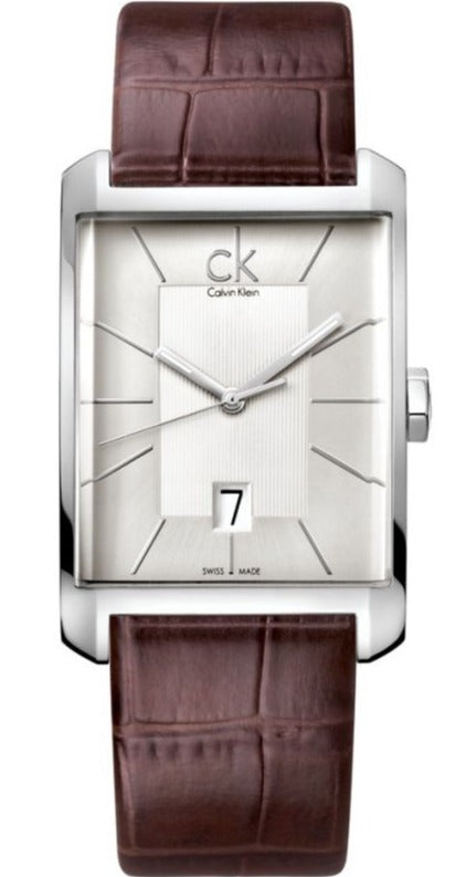 Shop Calvin Klein Window Silver Dial Brown Leather Strap Watch for Men - K2M21126 in USA