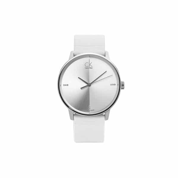 Calvin Klein Accent Silver Dial White Leather Strap Watch for Men - K2Y2X1KW Buy Now By Calvin Klein