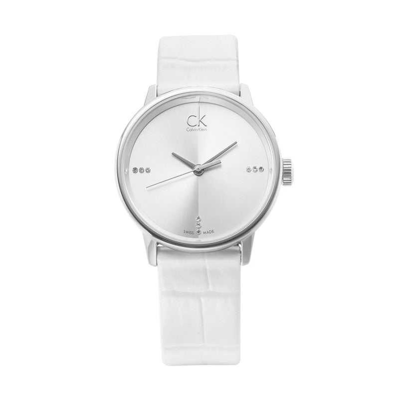 Calvin Klein Accent Silver Dial White Leather Strap Watch for Women - K2Y2Y1KW Buy Now By Calvin Klein