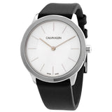 Calvin Klein Minimal Silver Dial Black Leather Strap Watch for Women - K3M221C6