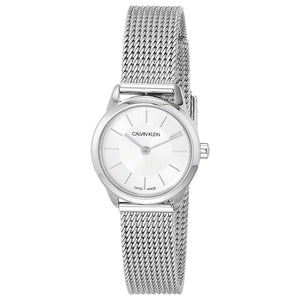 Calvin Klein Minimal White Dial Silver Mesh Bracelet Watch for Women - K3M23126