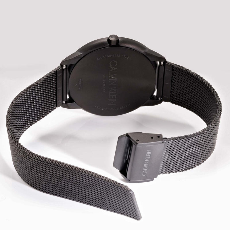 Shop Calvin Klein Minimal Black Dial Black Mesh Bracelet Watch for Men - K3M514B1 in USA