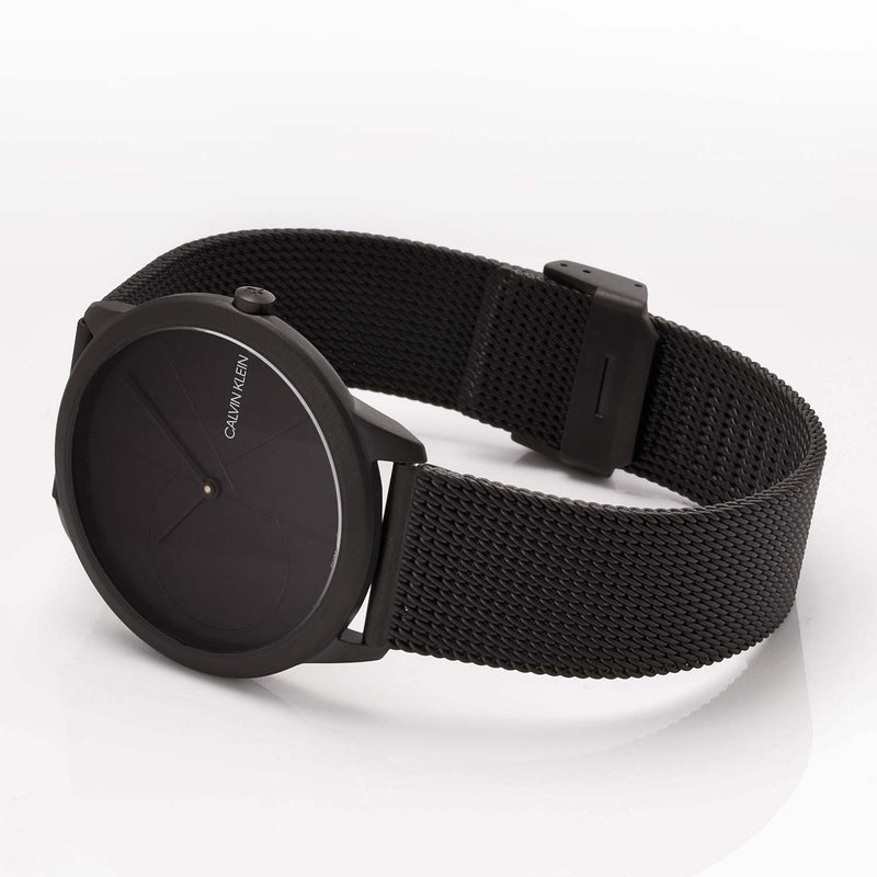 Shop Calvin Klein Minimal Black Dial Black Mesh Bracelet Watch for Men - K3M514B1 in USA