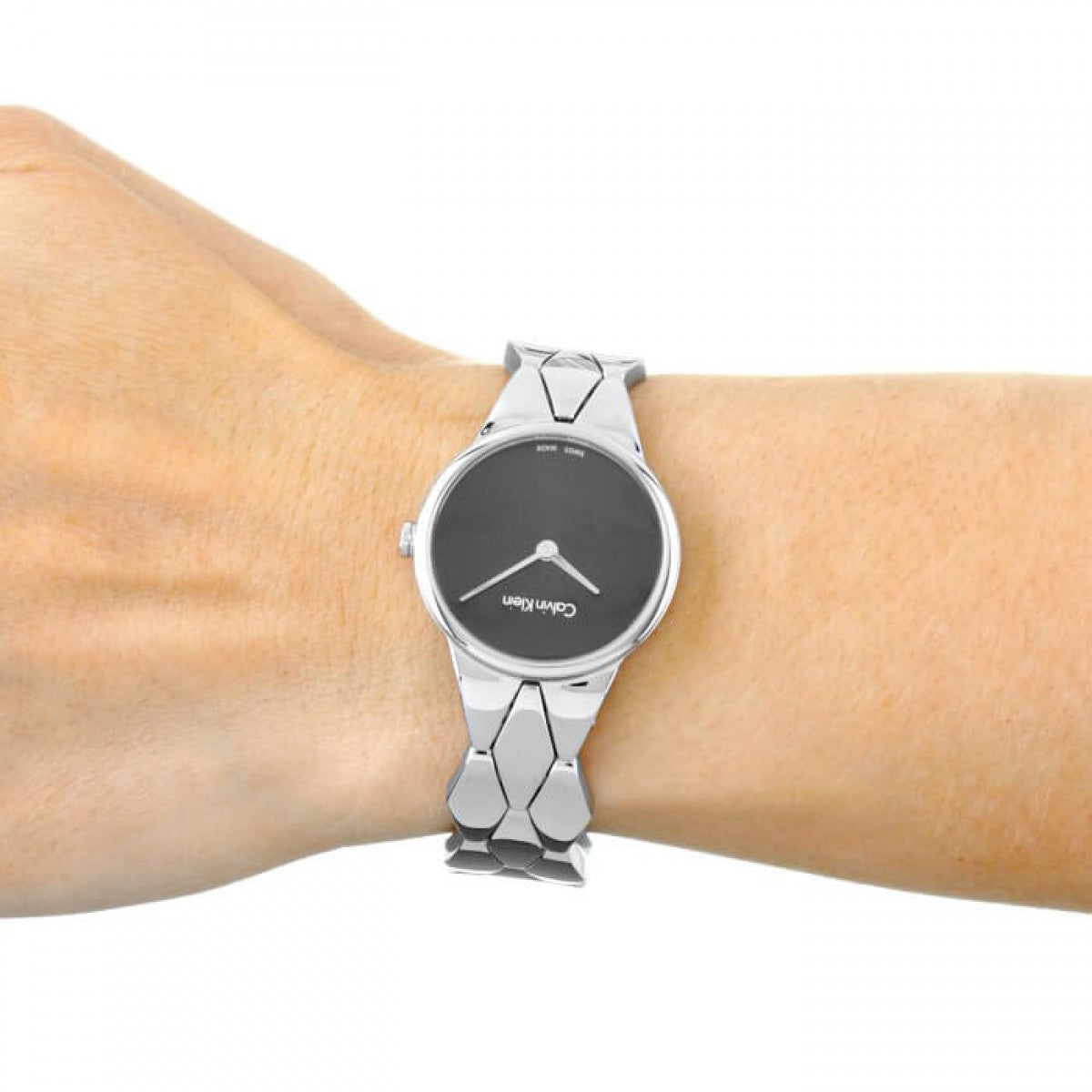Calvin Klein Snake Black Dial Silver Steel Strap Watch For Women - K6E23141