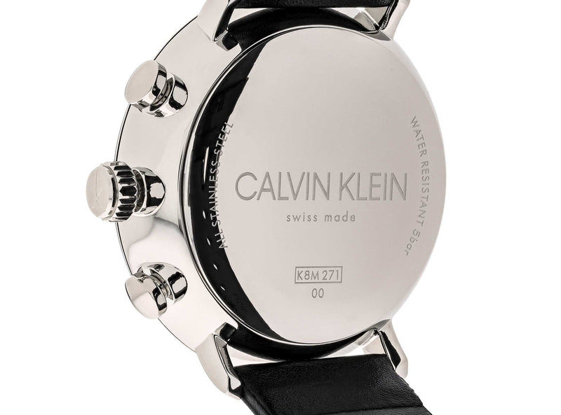 Calvin Klein High Noon Chronograph Black Dial Black Leather Strap Watch for Men - K8M271C1 Buy Now By Calvin Klein