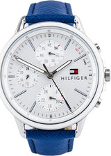 Shop Tommy Hilfiger Carly Silver Dial Blue Leather Strap Watch for Women - 1781791 in USA