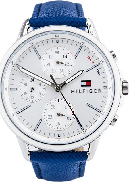 Shop Tommy Hilfiger Carly Silver Dial Blue Leather Strap Watch for Women - 1781791 in USA