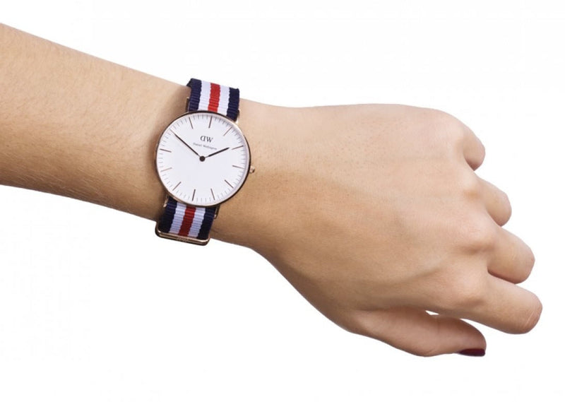Shop Daniel Wellington Classic Canterbury White Dial Two Tone NATO Strap Watch For Women - DW00100030 in USA