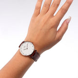 Daniel Wellington Classy St Mawes White Dial Brown Leather Strap Watch For Women - DW00100075