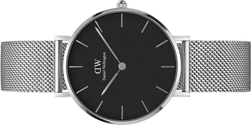 Daniel Wellington Classic Petite Sterling Black Dial Silver Mesh Bracelet Watch For Women - DW00100162 Buy Now By Daniel Wellington
