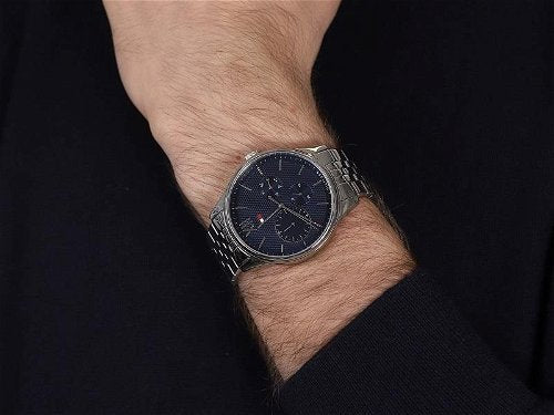 Shop Tommy Hilfiger Damon Chronograph Blue Dial Silver Steel Strap Watch for Men - 1791416 in USA