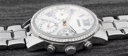 Guess Mini Sunrise Chronograph Quartz Silver Dial Silver Steel Strap Watch For Women - W0623L1 Buy Now By Guess