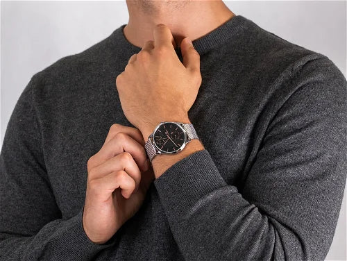 Tommy Hilfiger Hunter Quartz Black Dial Silver Steel Strap Watch for Men - 1791610 Buy Now By Tommy Hilfiger