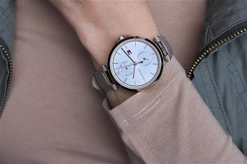 Shop Tommy Hilfiger Angela Quartz Silver Dial Brown Leather Strap Watch for Women - 1782125 in USA
