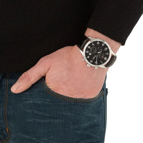 Hugo Boss Aeroliner Chronograph Quartz Black Dial Black Leather Strap Watch For Men - HB1512448 Buy Now By Hugo Boss