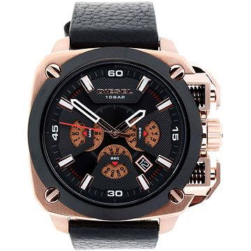 Diesel BAMF Chronograph Black Dial Black Leather Strap Watch For Men - DZ7346 Buy Now By Diesel