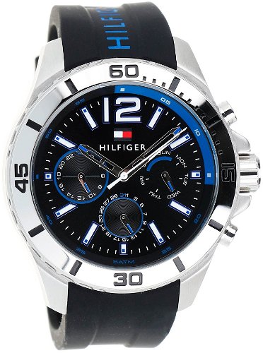 Shop Tommy Hilfiger Sport Multifunction Black Dial Black Rubber Strap Watch for Men - 1791143 in USA
