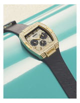 Guess Phoenix Multifunction Crystals Gold Dial Black Silicone Strap Watch For Men - GW0048G2 Buy Now By Guess
