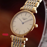 Shop Longines La Grande Classique Quartz Gold Dial Two Tone Mesh Bracelet Watch for Women - L4.209.2.32.7 in USA