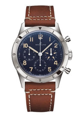Breitling Avi 1953 Edition Platinum Chronograph Blue Dial Brown Leather Strap Watch for Men - LB0920131C1X1