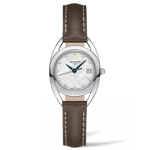 Shop Longines Equestrian Mother of Pearl Dial Brown Leather Strap Watch for Women - L6.136.4.87.2 in USA