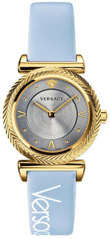Versace V-Motif Grey Dial Blue Leather Strap Watch for Women - VERE00318 Buy Now By Versace