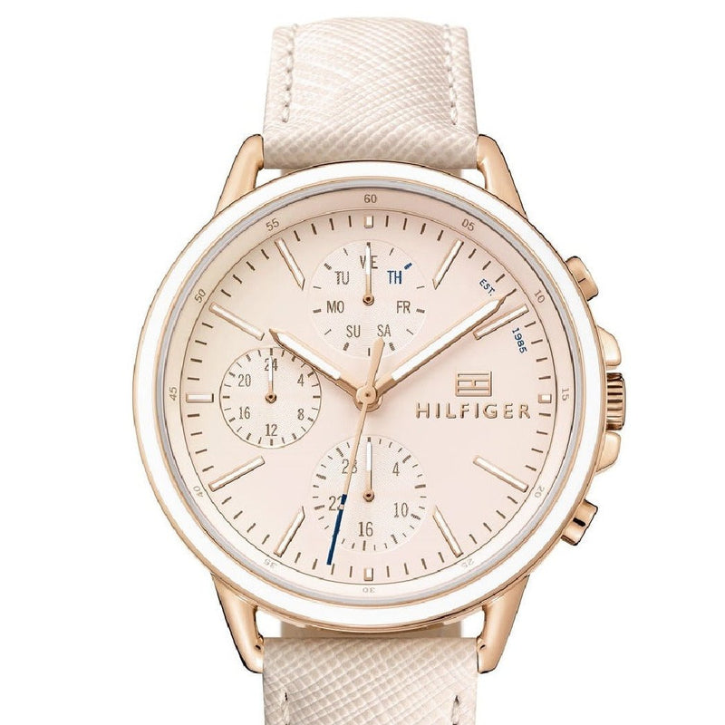 Shop Tommy Hilfiger Carly Cream Dial Cream Leather Strap Watch for Women -1781789 in USA