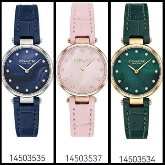 Coach Hayley Mother of Pearl Pink Dial Pink Leather Strap Watch for Women - 14503537