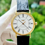 Shop Longines Presence 25.5mm Automatic White Dial Black Leather Strap Watch for Women - L4.921.2.11.2 in USA