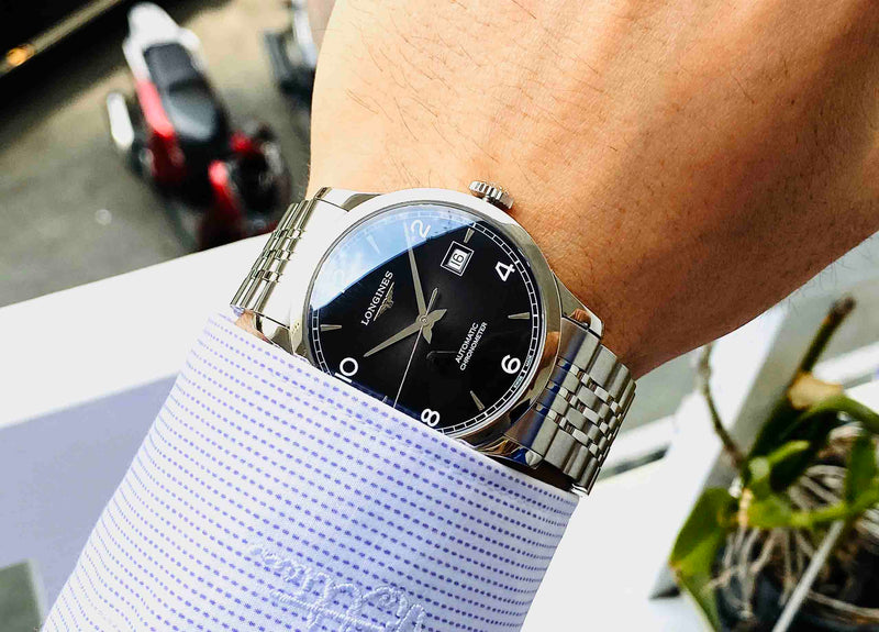 Longines Record Black Dial Automatic Stainless Steel 40mm Watch for Men - L2.821.4.56.6 Buy Now By Longines