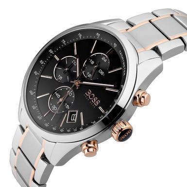 Shop Hugo Boss Grand Prix Black Dial Two Tone Steel Strap Watch for Men - 1513473 in USA