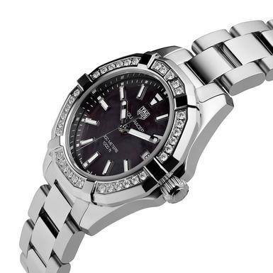 Shop Tag Heuer Aquaracer Quartz Diamonds Black Dial Silver Steel Strap Watch for Women - WAY131P.BA0748 in USA