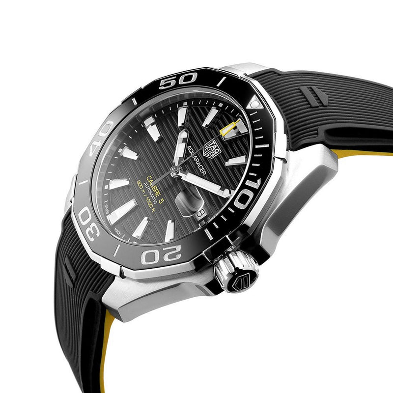 Shop Tag Heuer Aquaracer Calibre 5 Automatic Black Dial Black Rubber Strap Watch for Men - WAY201A.FT6142 in USA