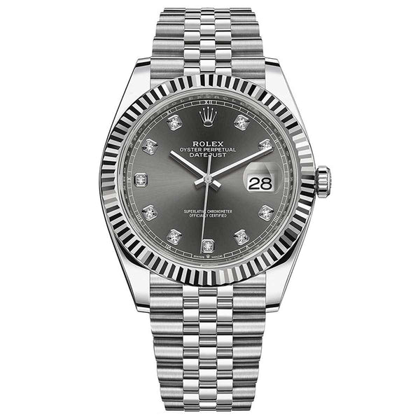 Rolex Datejust 41 Oyster Diamonds Grey Dial Two Tone Oystersteel & White Gold Strap Watch for Men - M126334-0006