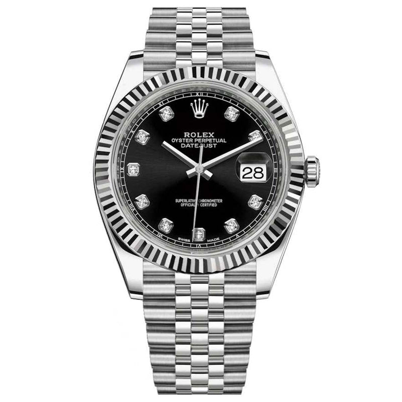 Shop Rolex Datejust 41 Oyster Diamonds Black Dial Oystersteel & White Gold Strap Watch for Men - M126334-0012 in USA