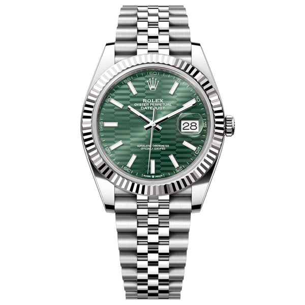 Shop Rolex Datejust 41 Oyster Mint Green Dial Oystersteel & White Gold Strap Watch for Men - M126334-0030 in USA