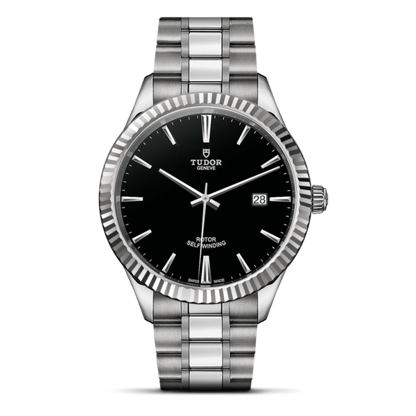 Tudor Style Automatic Black Dial Silver Steel Strap Watch for Men - M12710-0003