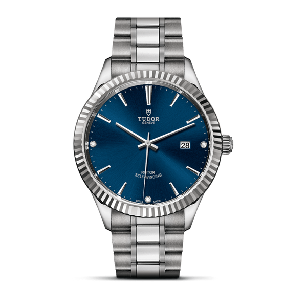 Tudor Style Automatic Diamonds Blue Dial Silver Steel Strap Watch for Men - M12710-0017