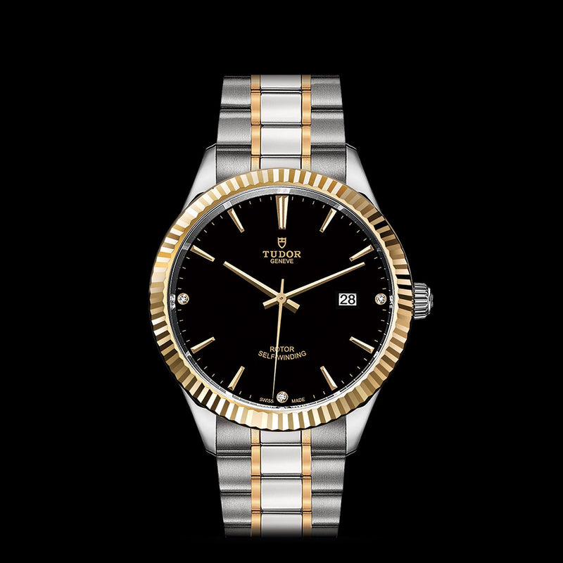 Tudor Style Automatic Diamonds Black Dial Two Tone Steel Strap Watch for Men - M12713-00011 Buy Now By Tudor
