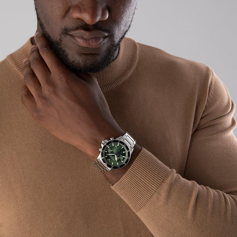 Emporio Armani Diver Chronograph Green Dial Silver Steel Strap Watch For Men - AR11500 Buy Now By Emporio Armani
