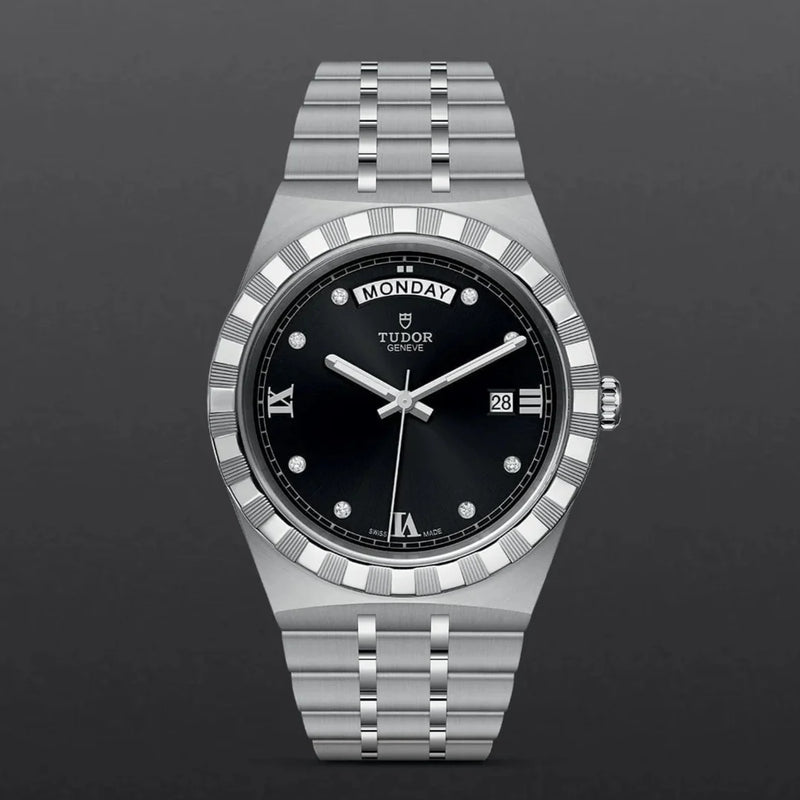 Tudor Royal Automatic Diamonds Black Dial Silver Steel Strap Watch for Men - M28600-0004 Buy Now By Tudor