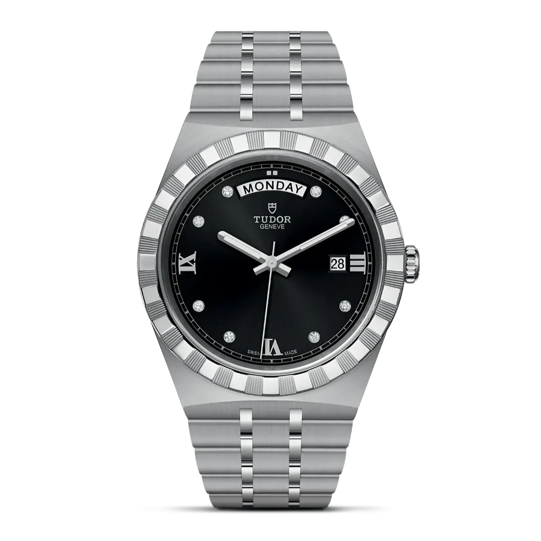 Tudor Royal Automatic Diamonds Black Dial Silver Steel Strap Watch for Men - M28600-0004
