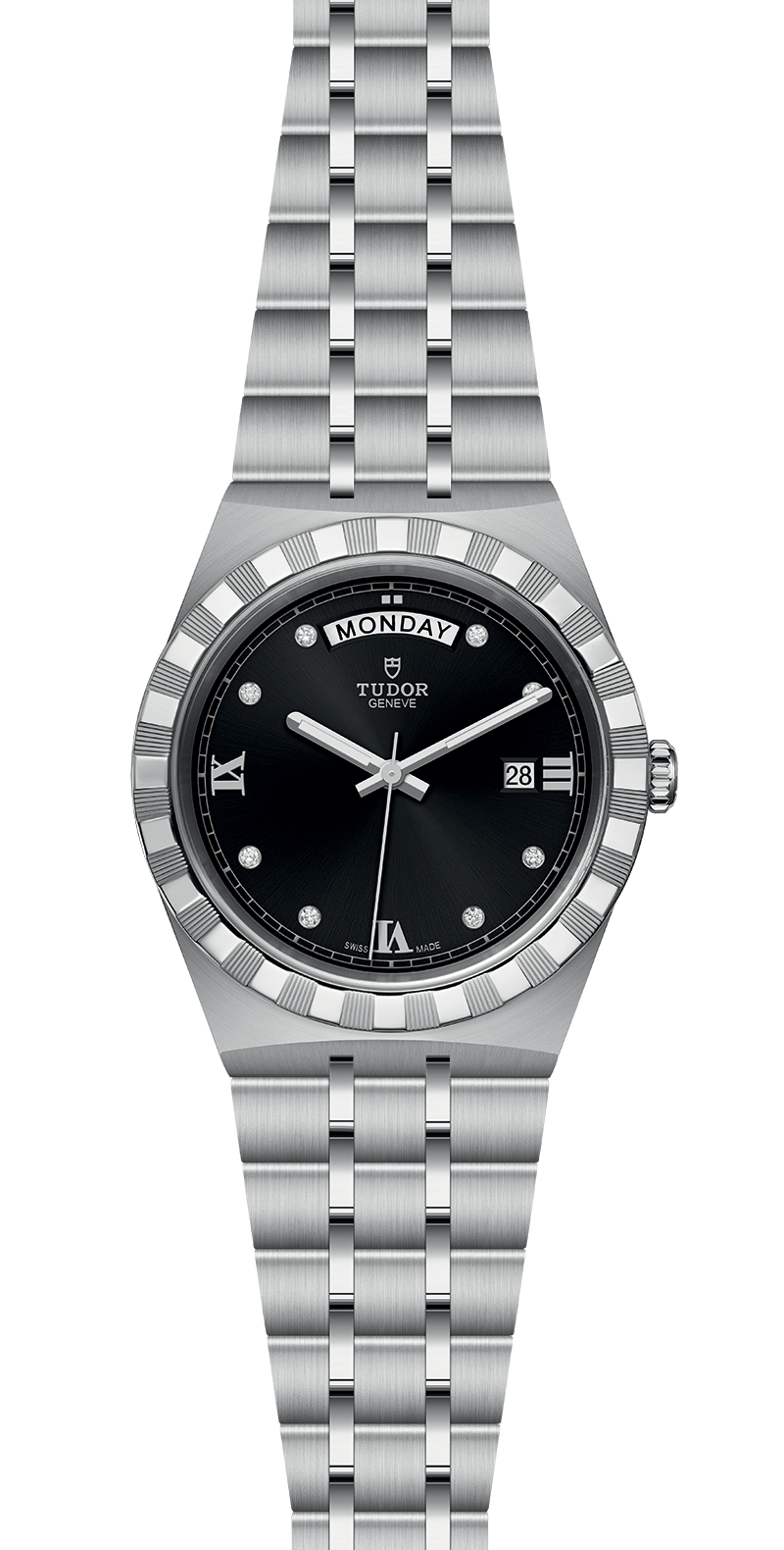 Tudor Royal Automatic Diamonds Black Dial Silver Steel Strap Watch for Men - M28600-0004 Buy Now By Tudor