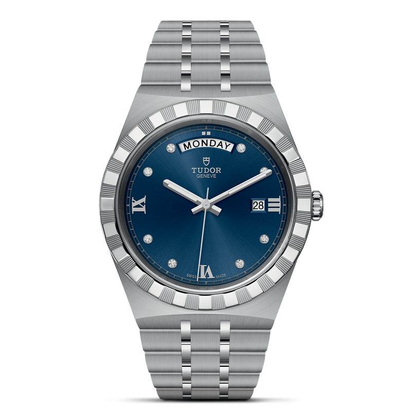 Tudor Royal Automatic Diamonds Blue Dial Silver Steel Strap Watch for Men - M28600-0006