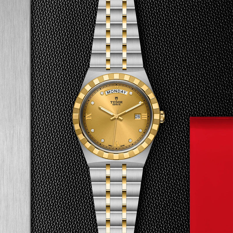 Tudor Royal Automatic Diamonds Gold Dial Two Tone Steel Strap Watch for Men - M28603-0006 Buy Now By Tudor