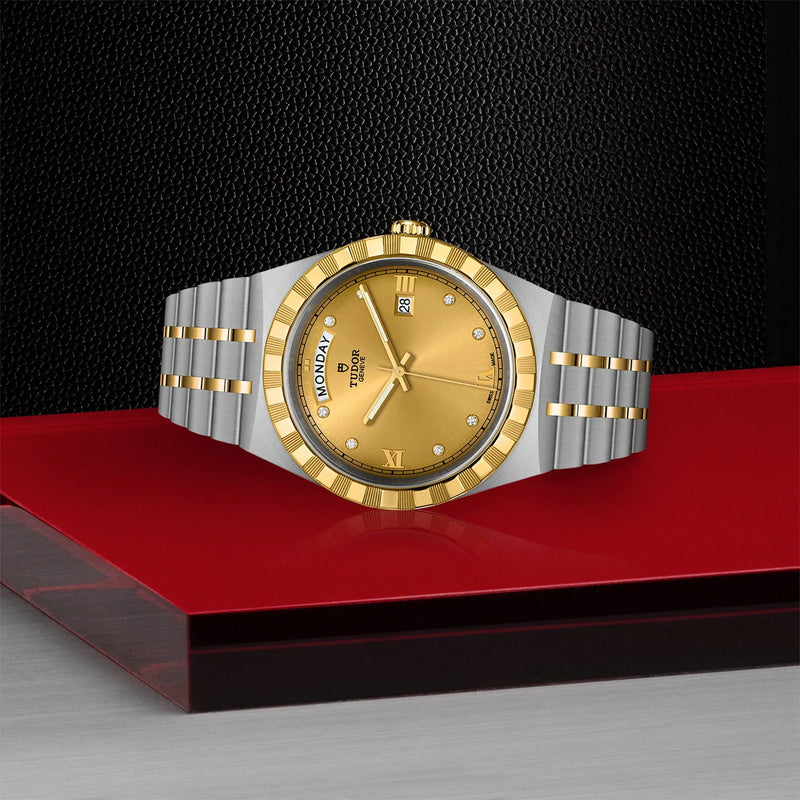 Tudor Royal Automatic Diamonds Gold Dial Two Tone Steel Strap Watch for Men - M28603-0006 Buy Now By Tudor